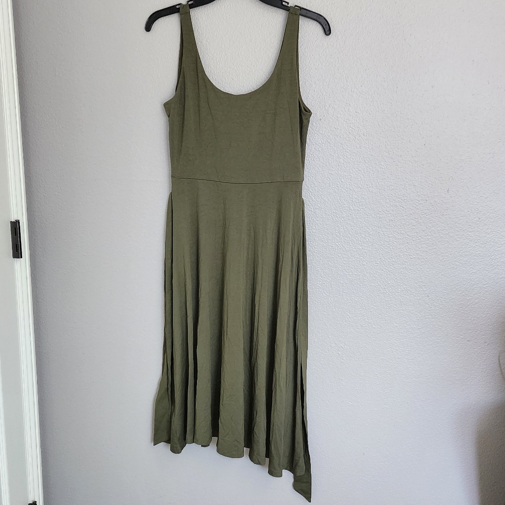 LOFT  OLIVE GREEN Tie Waist Midi Dress/  SP